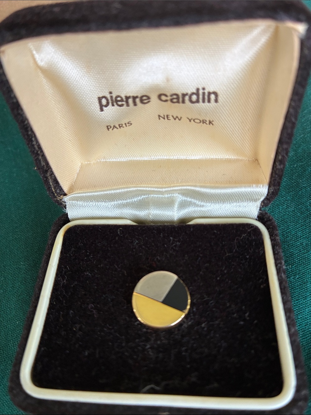 Pierre Cardin Black and Cream Tie Tac in Original Small Jewelry Case